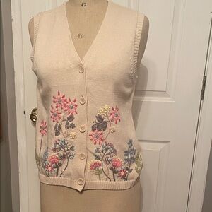 Appleseed's Cream Floral Embroidered V-Neck Sweater
